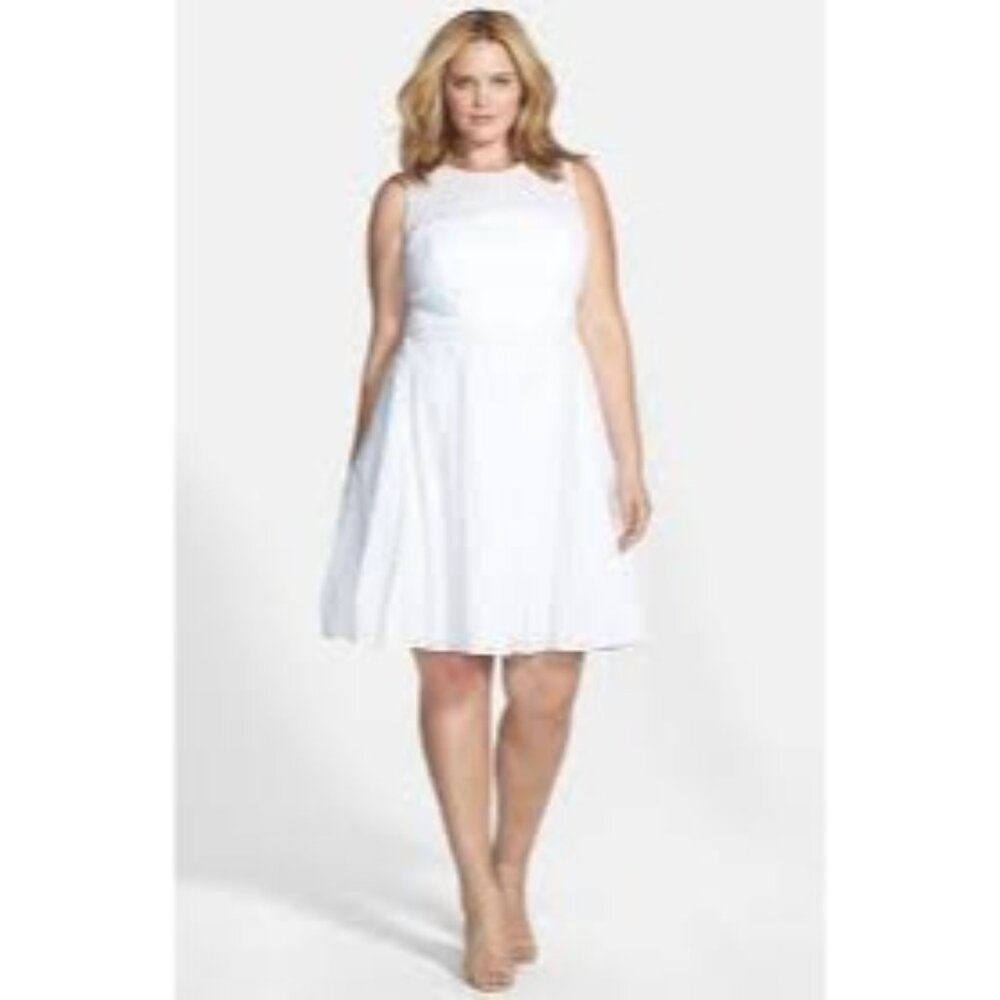 Eliza J white Sleeveless Eyelet Cotton Dress Womens Size 16W NWT